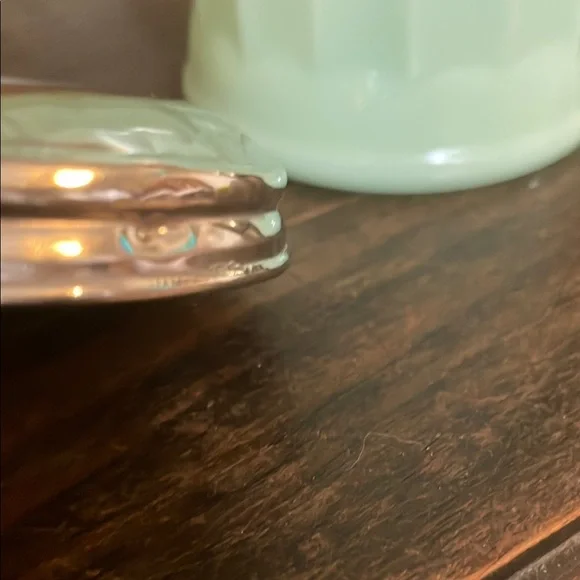 Vintage Jadeite Green Glass Canister Sugar Pourwith Silver Lid